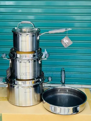 Sufuria 3 Stainless Steel + Frying Pan (Cooking Pots + Pan)