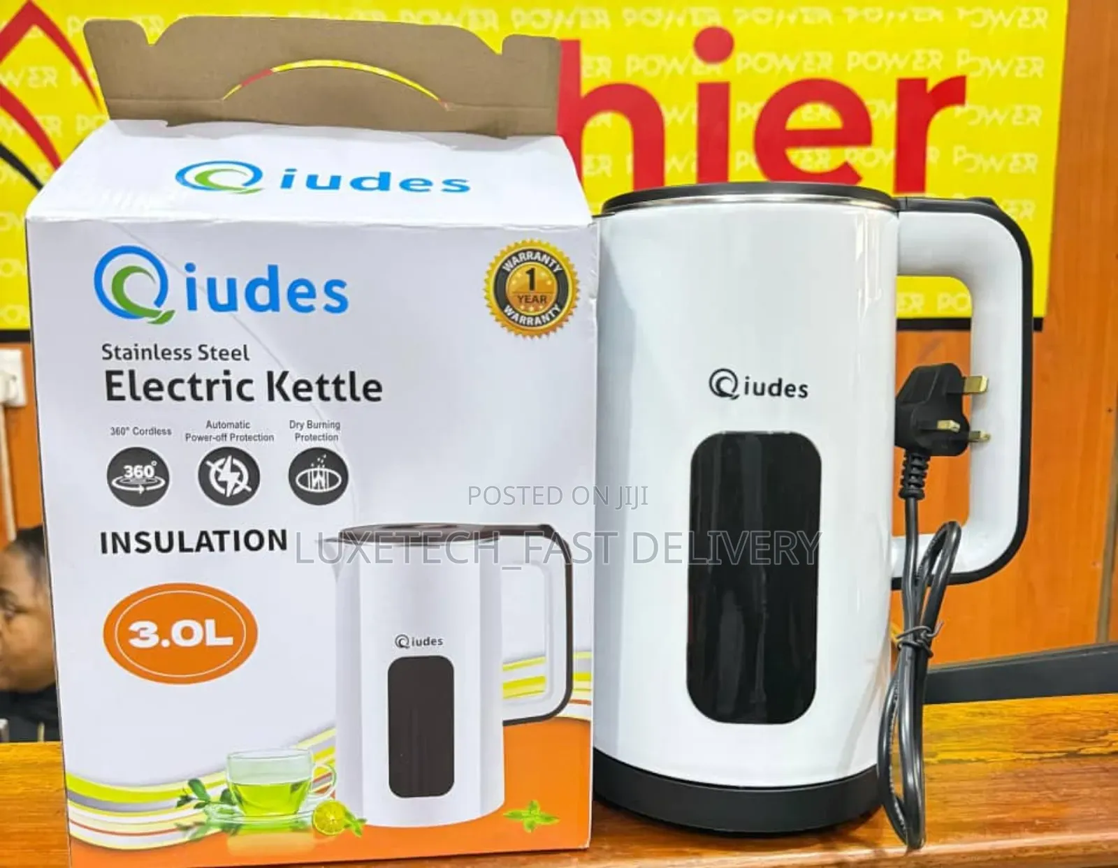Qiudes Stainless Steel Insulation Electric Kettle 3 Litres