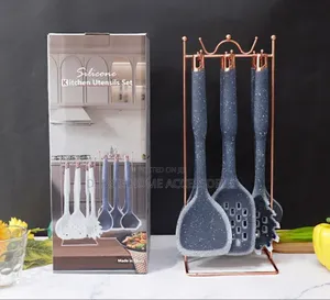 Silicone Cooking Utensils With Gold Steel Holder-6pcs