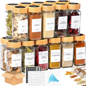 Glass Spice Jars With Bamboo Lid on Top