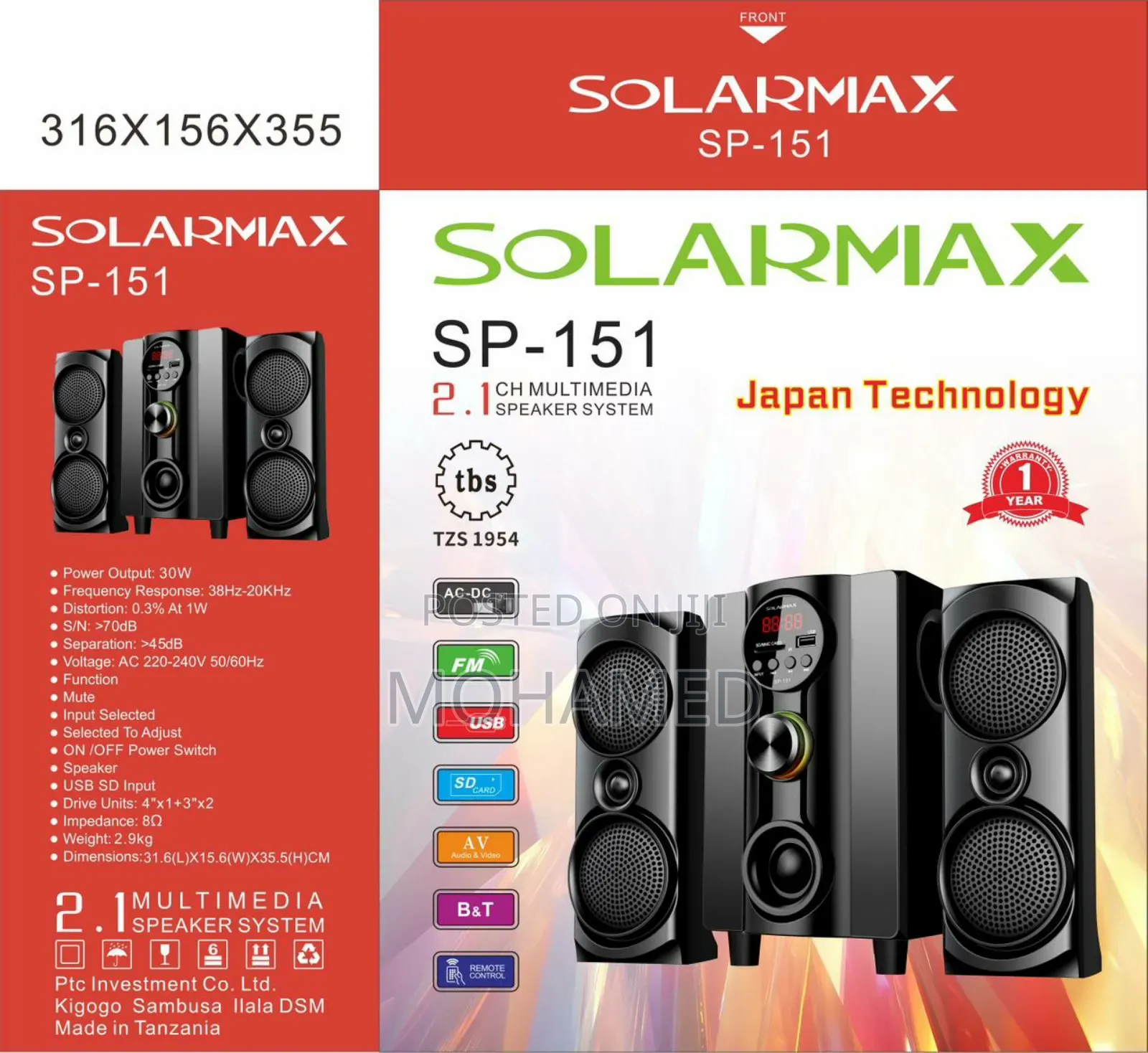 Solarmax Subwoofer Model Sp-151