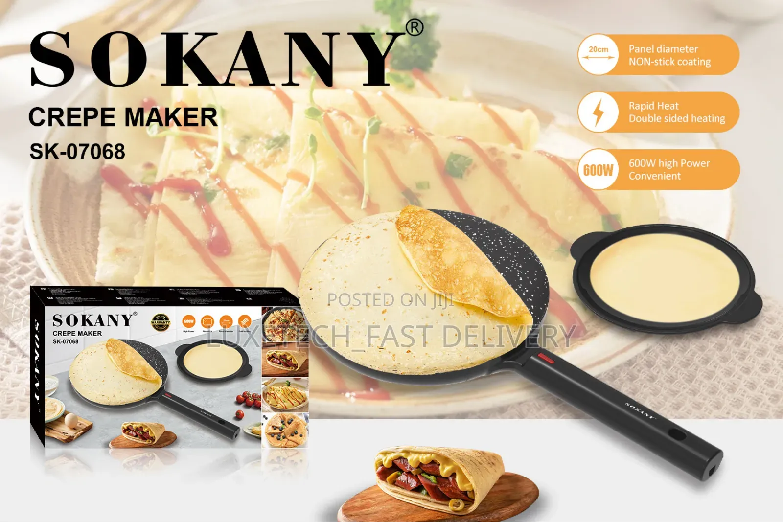 Sokany Electric Crepe Maker - Crepes, Pancakes, Tortillas, and Omelets