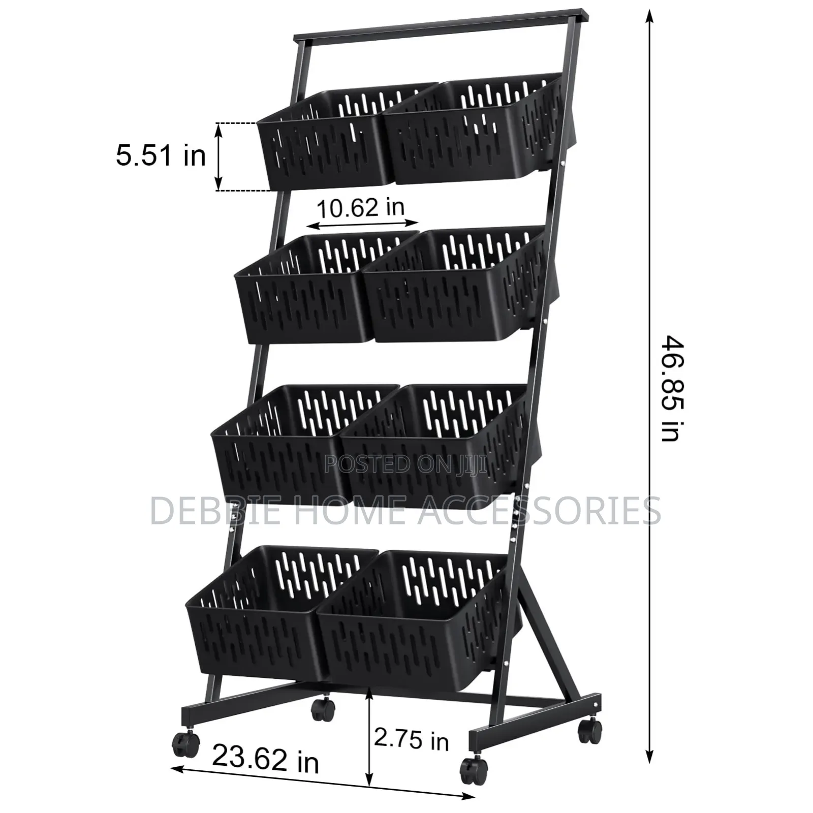 Movable Storage Rack With Detachable Baskets-4tier Double