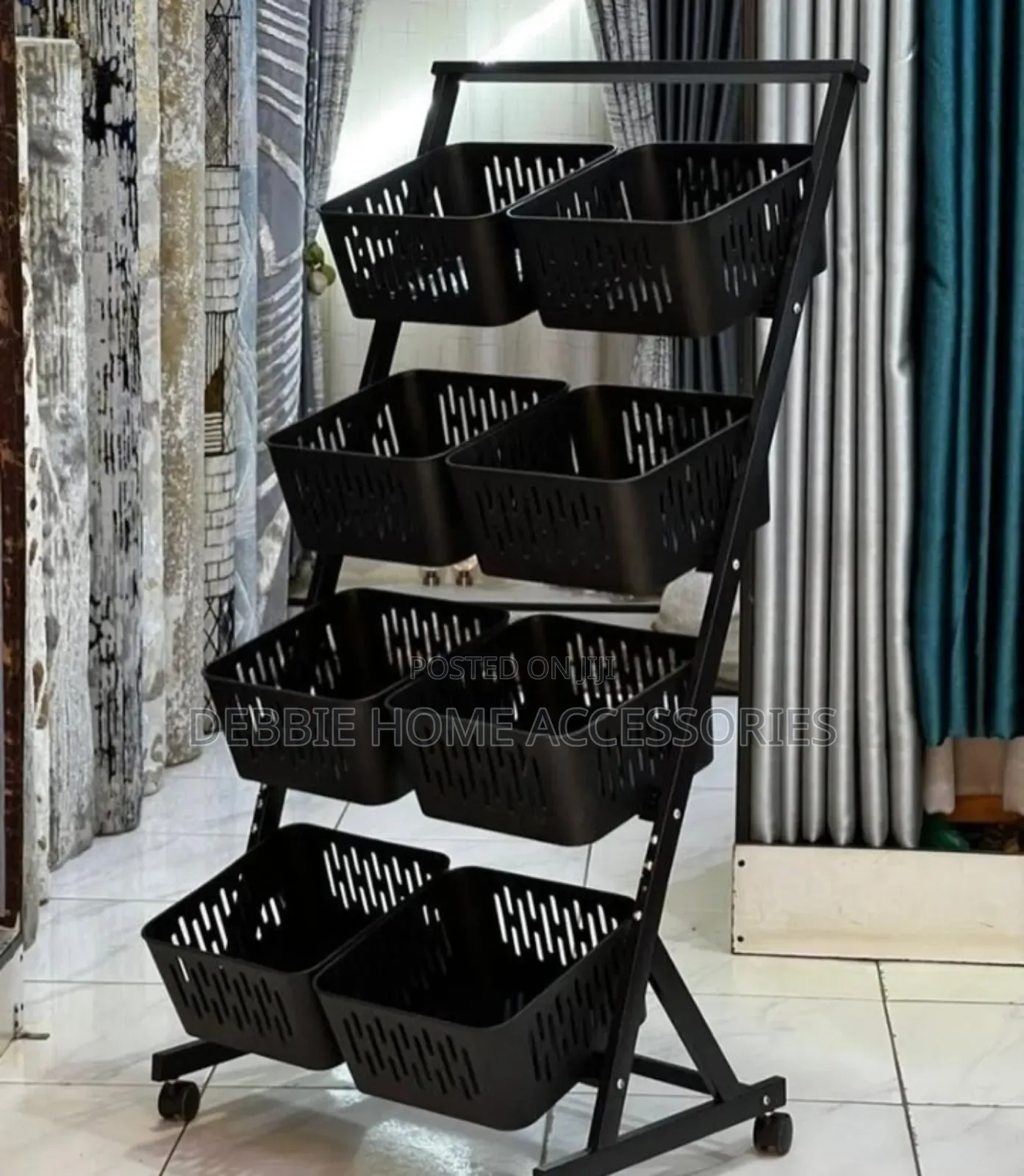 Movable Storage Rack With Detachable Baskets-4tier Double