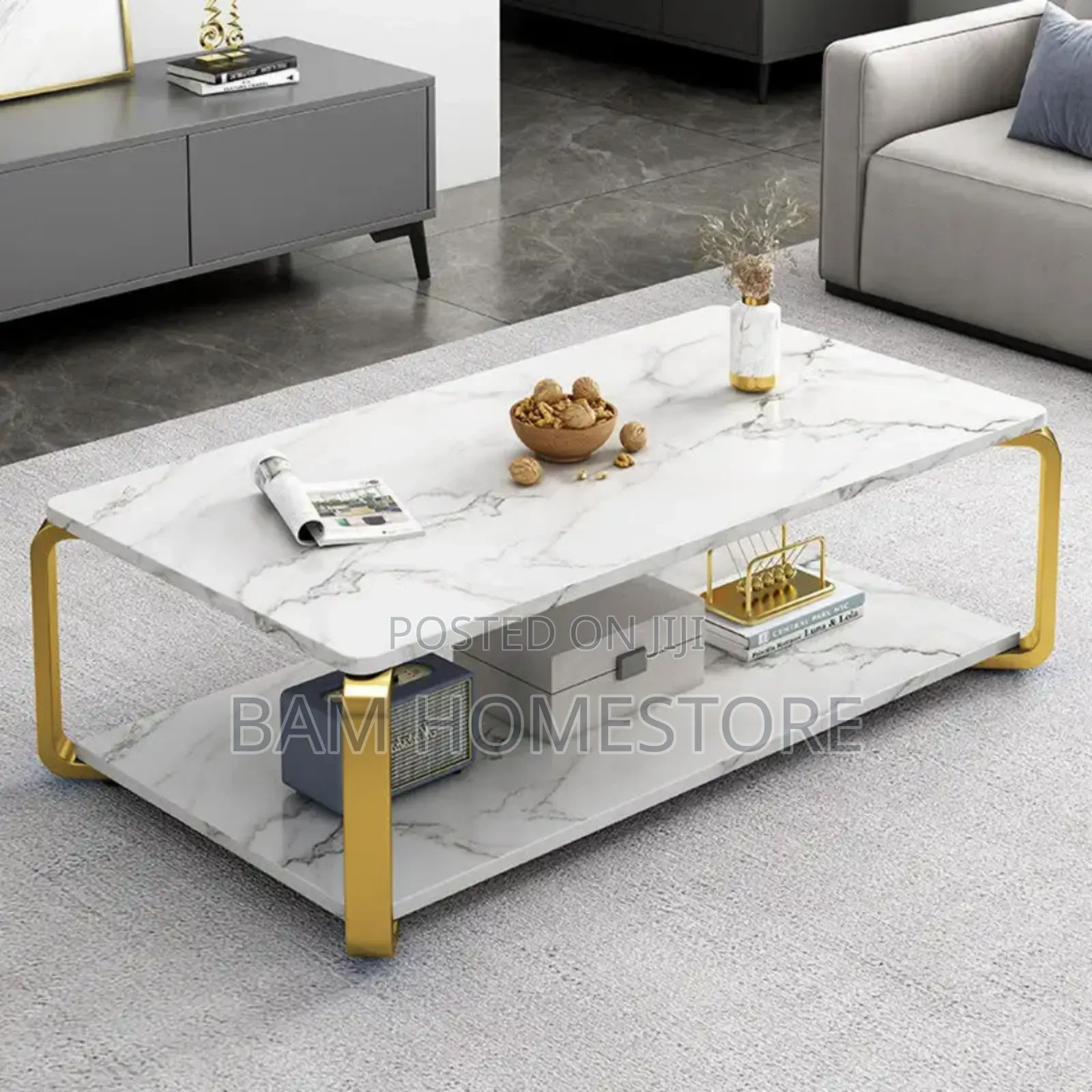 Luxury Black Marble-Effect Two-Tier Coffee Table