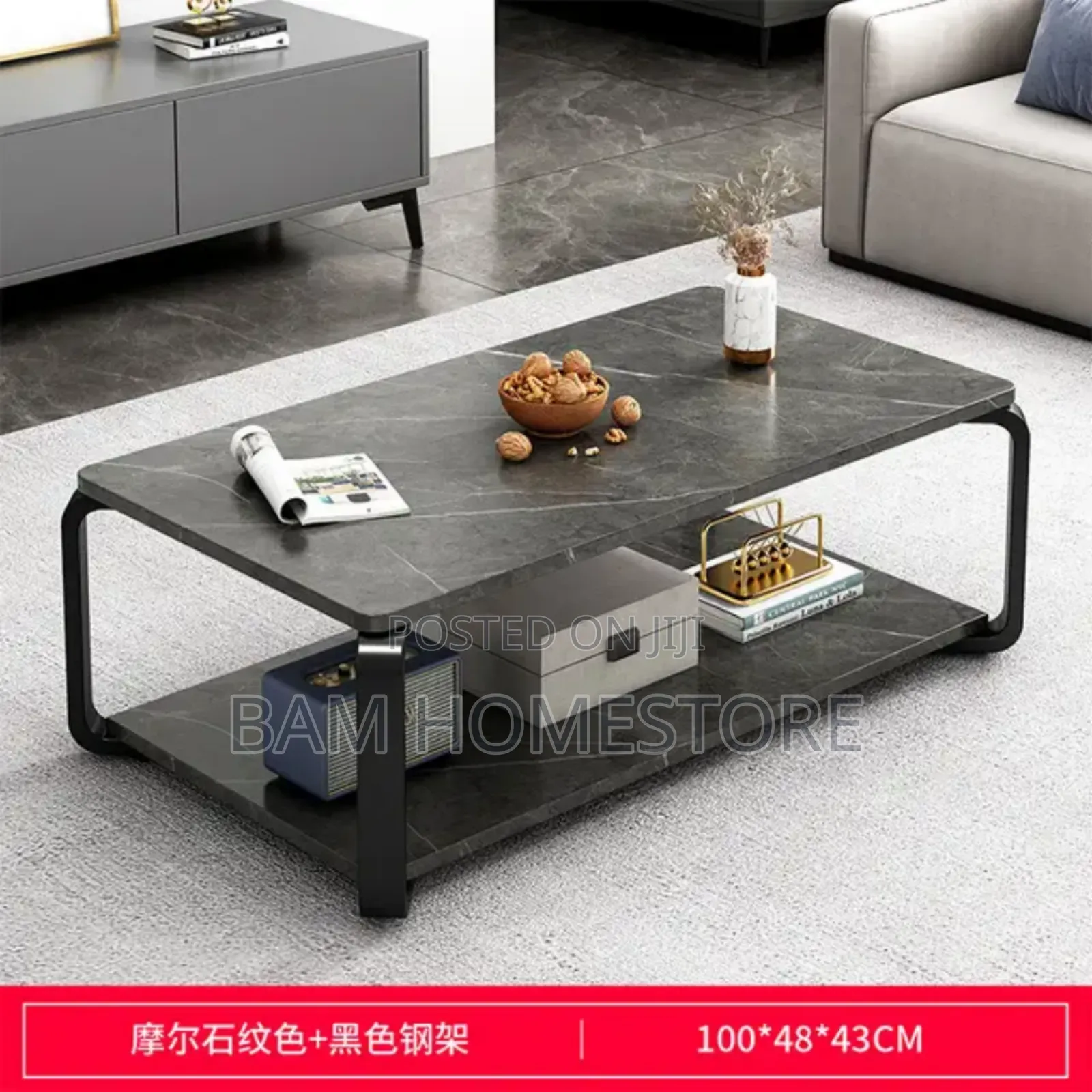 Luxury Black Marble-Effect Two-Tier Coffee Table