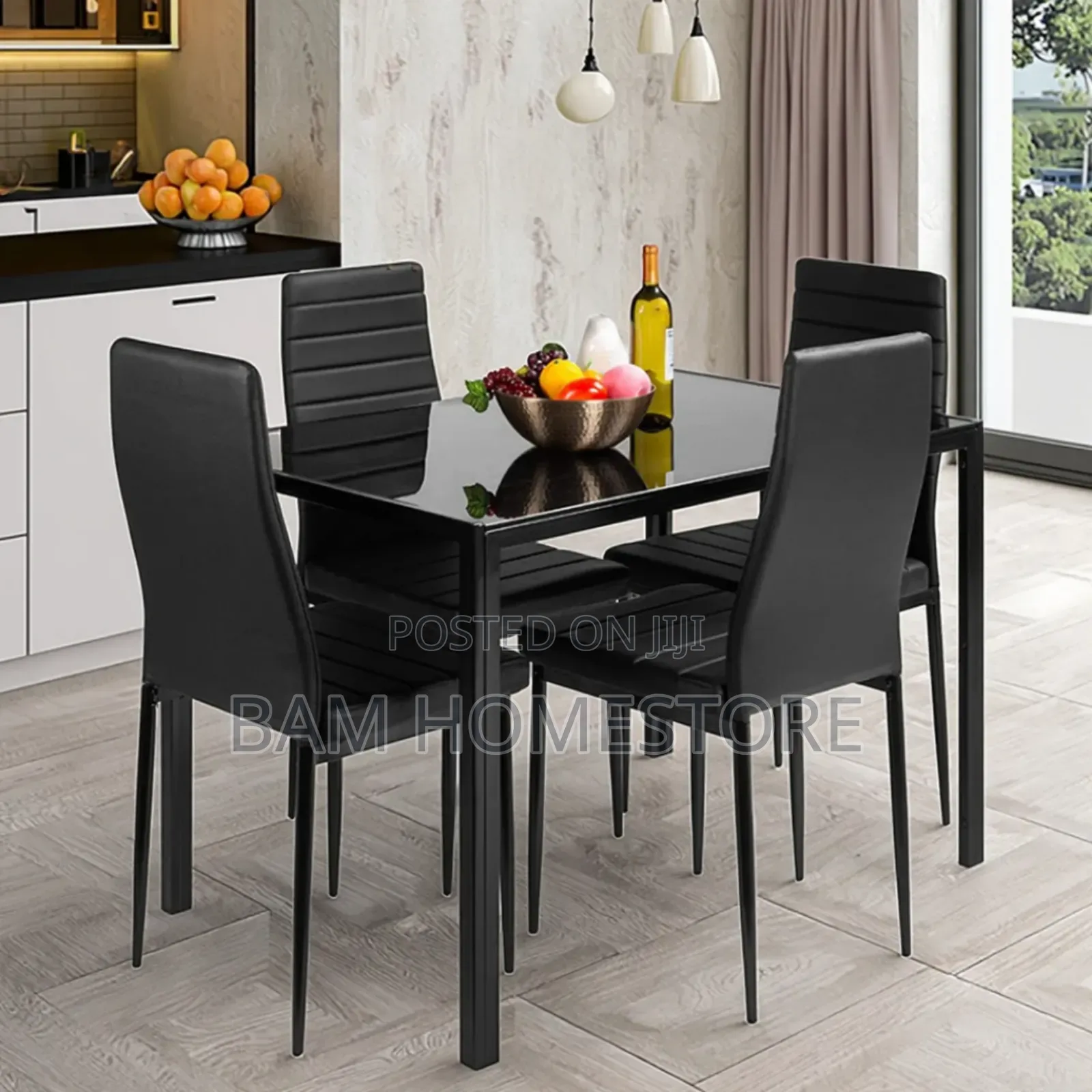 8-Seater Black Glass Dining Set