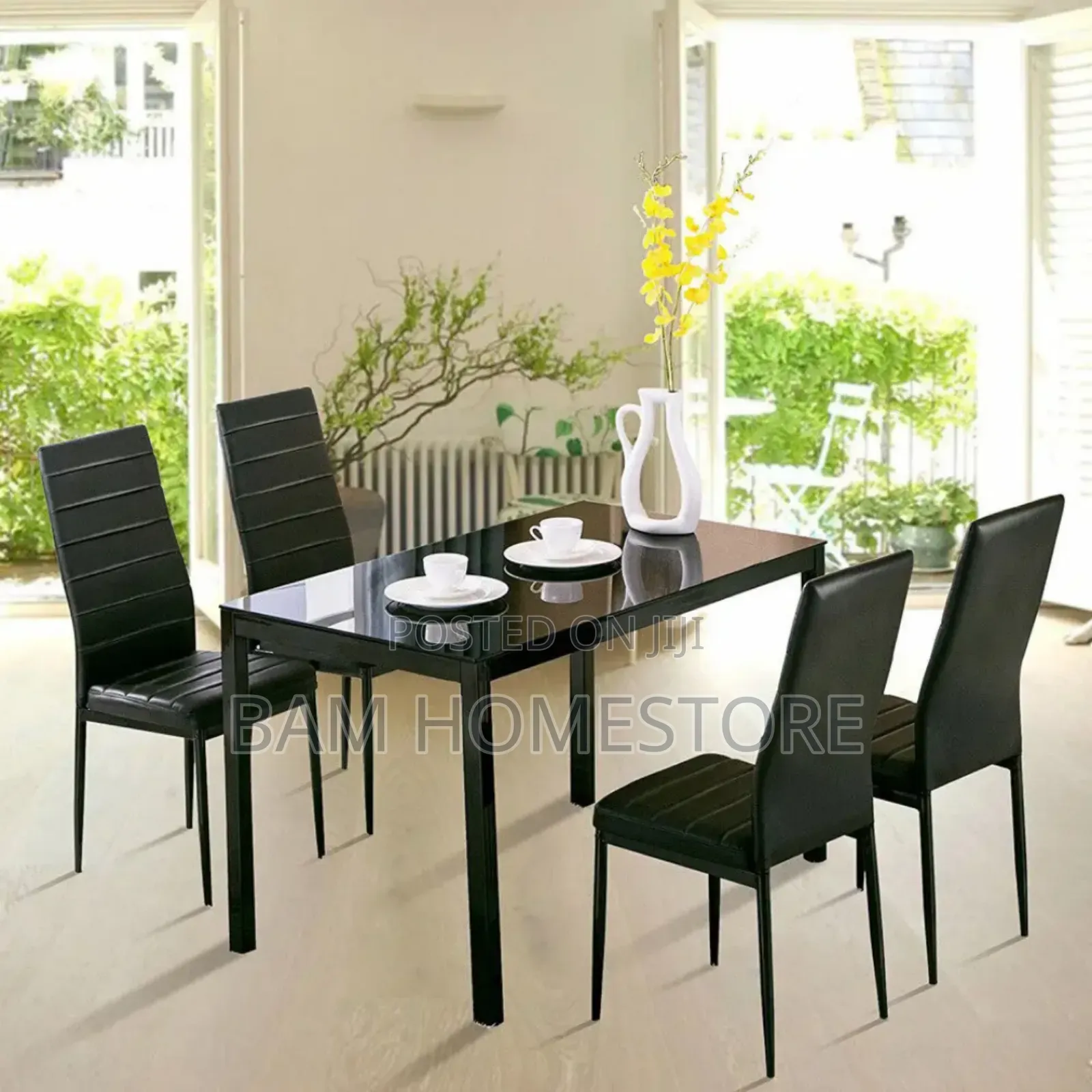 8-Seater Black Glass Dining Set