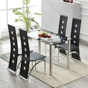 Contemporary 6-Seater Black Glass Dining Set With Designer Chairs