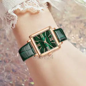9pcs Green Women's Watch Set Fashion Trend Simple Rectangular Dial