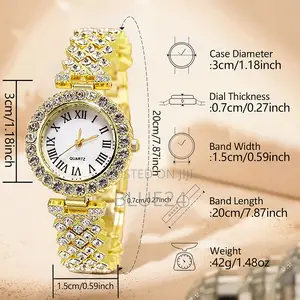 Fashion Luxury Women Gold Watch Bracelet Necklace 6pcs Set Ladies