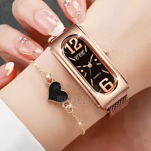 2 PCS/Set Fashion Rectangular Women’S Quartz Watch With Magnetic