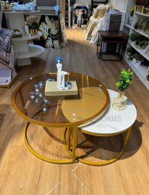 Nesting Coffee Tables With Faux Marble and Glass Tops