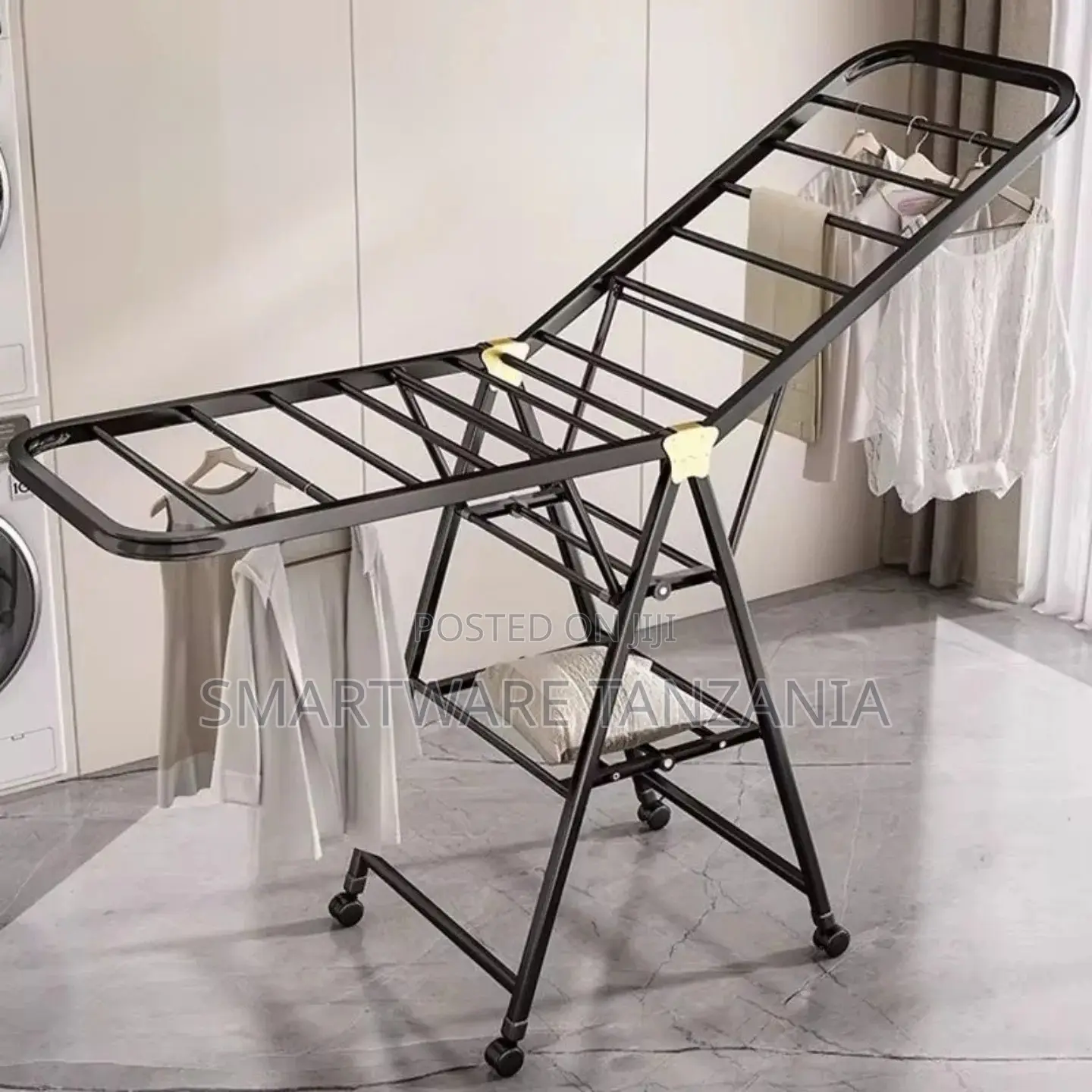 Large Foldable Laundry Stand With Height-Adjustable Gullwings