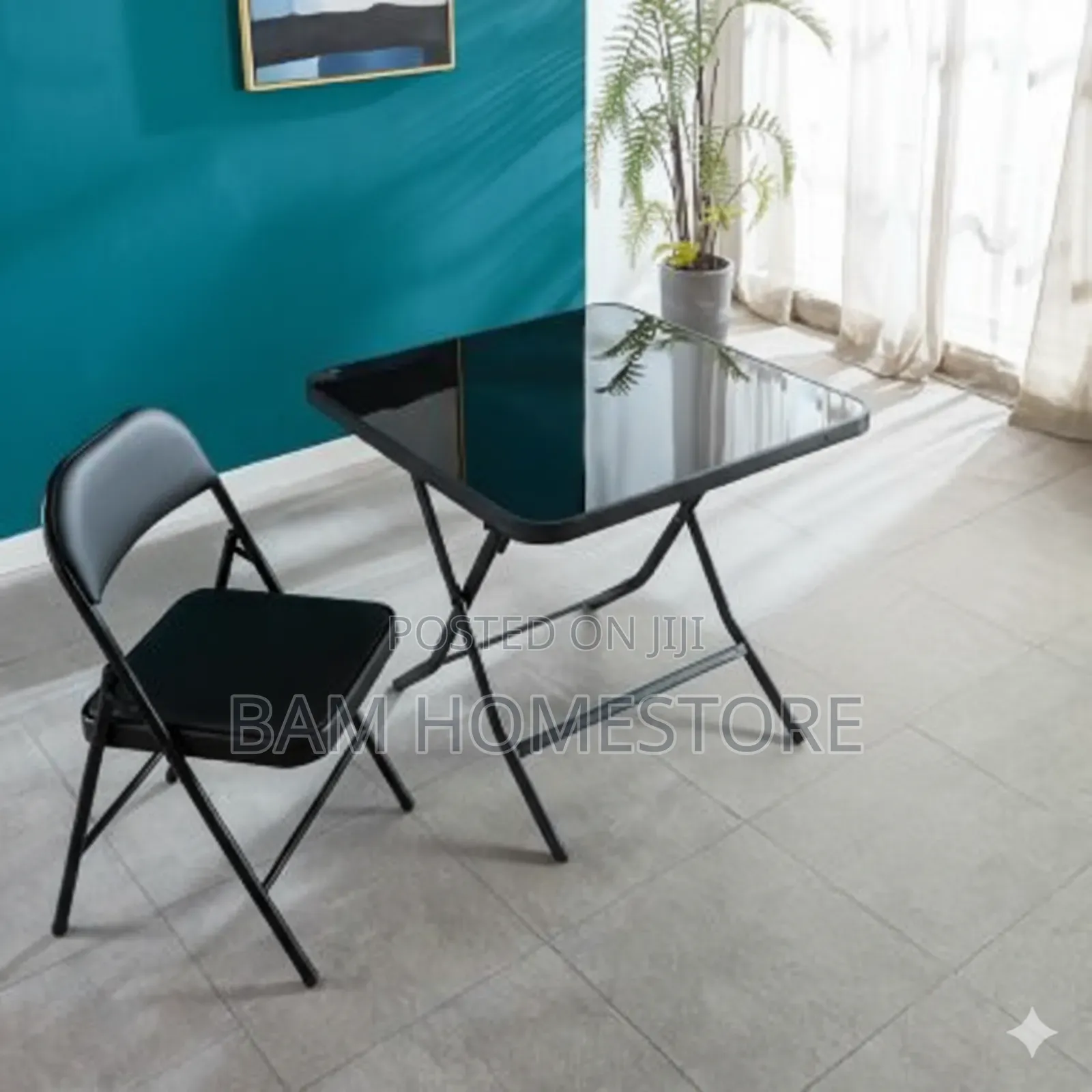 Foldable Tempered Glass Table+ Chairs Set