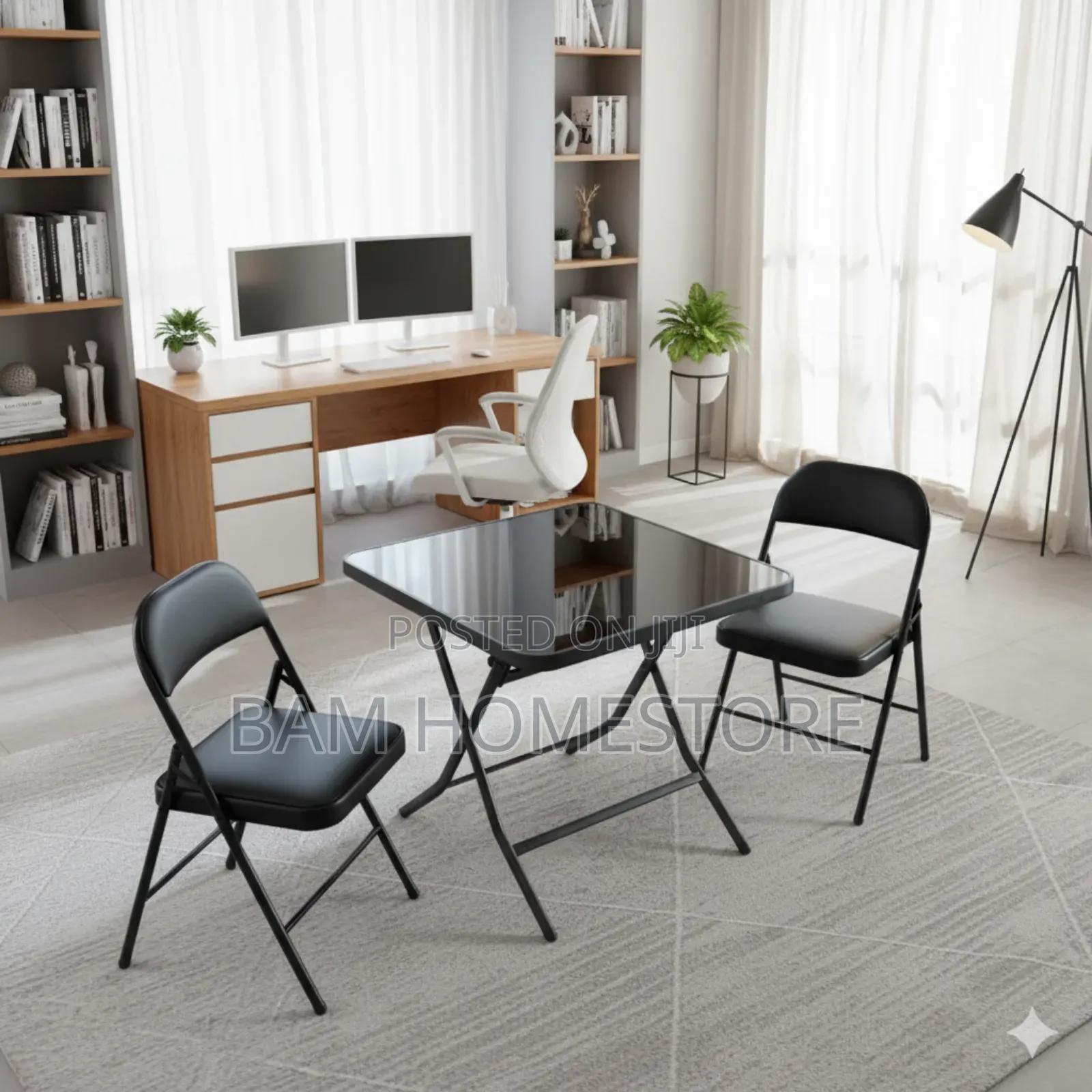 Foldable Tempered Glass Table+ Chairs Set