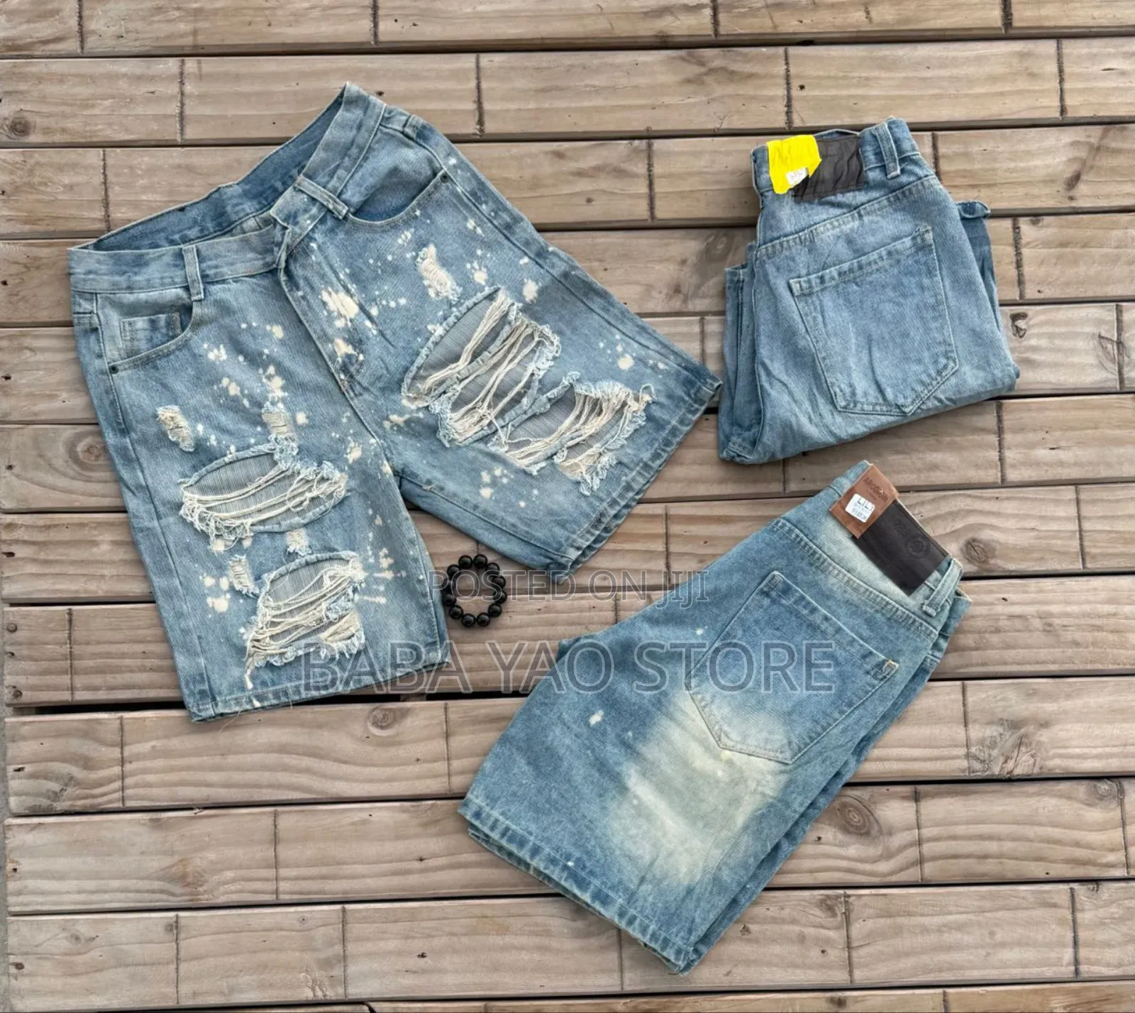 Men's Summer Baggy Jeans Short Breathable Loose Wode Leg Pants