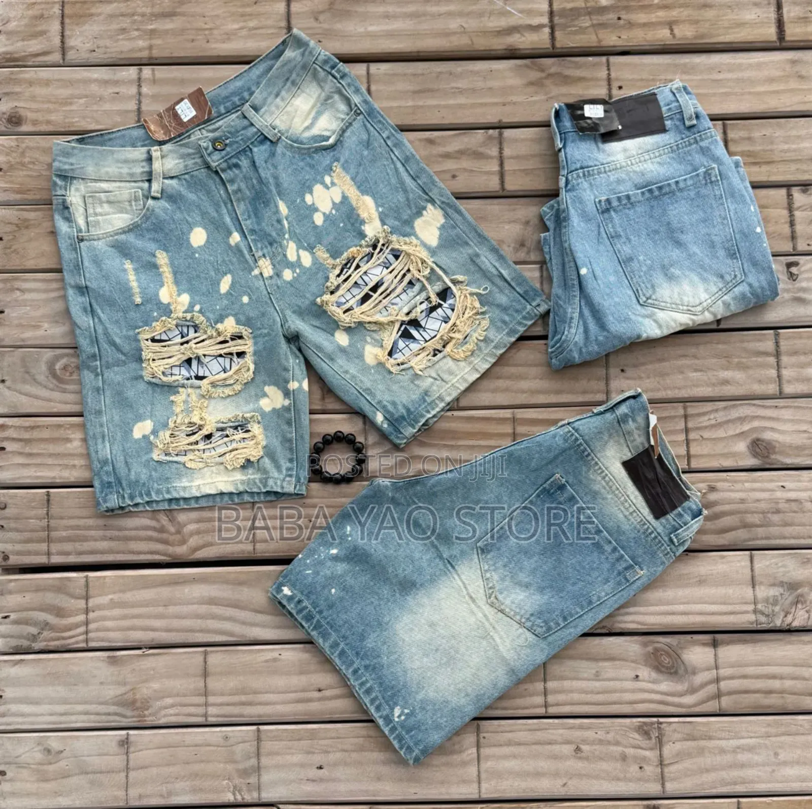 Men's Summer Baggy Jeans Short Breathable Loose Wode Leg Pants
