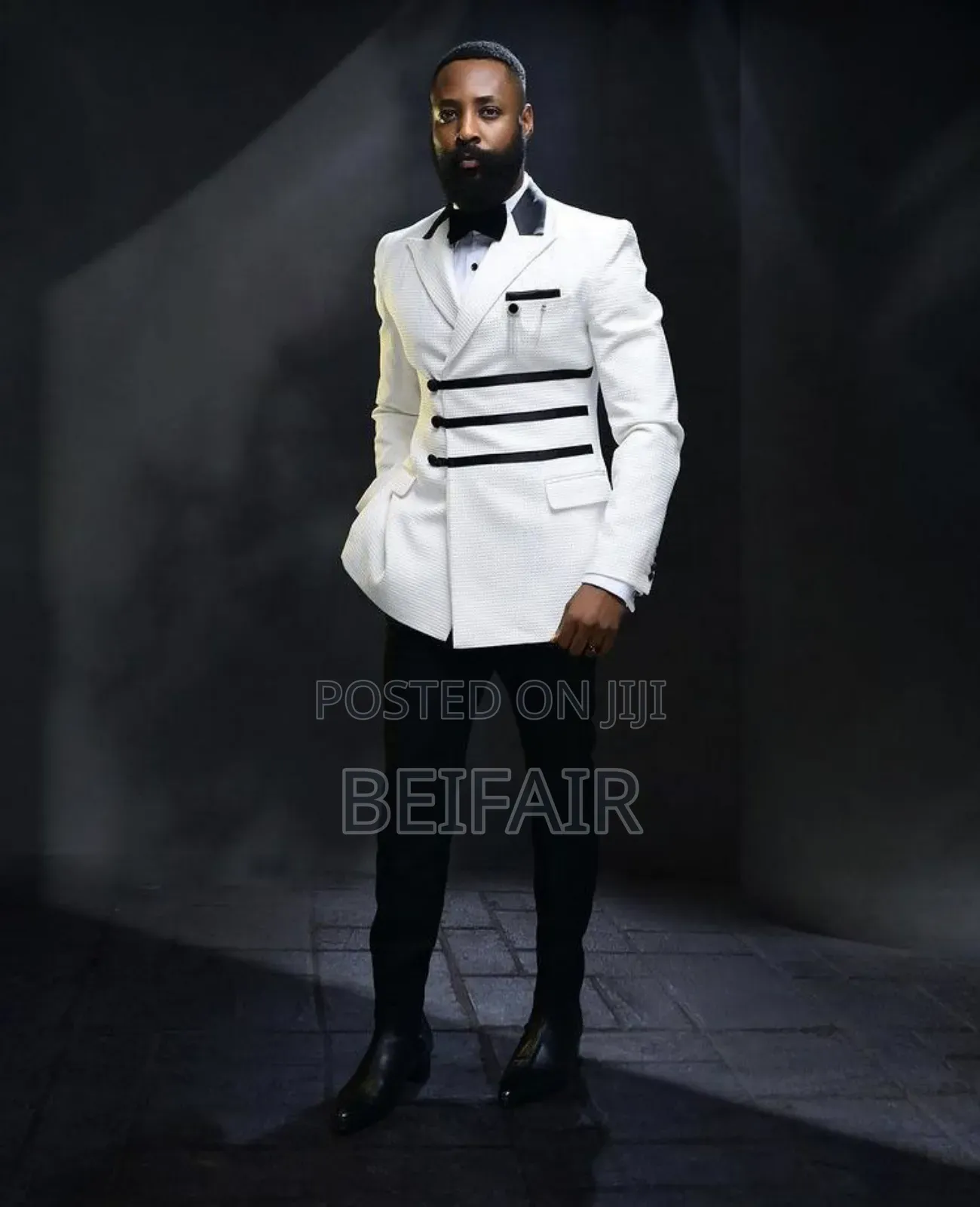 White Suit Black Stripes Suits