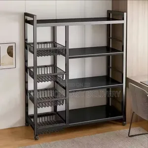 4-Tier Kitchen Baker's Rack With Wire Baskets and Lockable Wheels