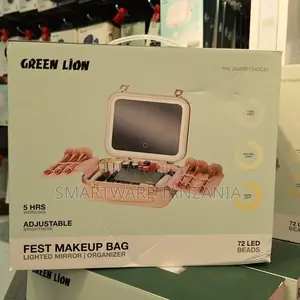 Green Lion Fest Make-Up Bag With Lighted Mirror Adjustable Brightness