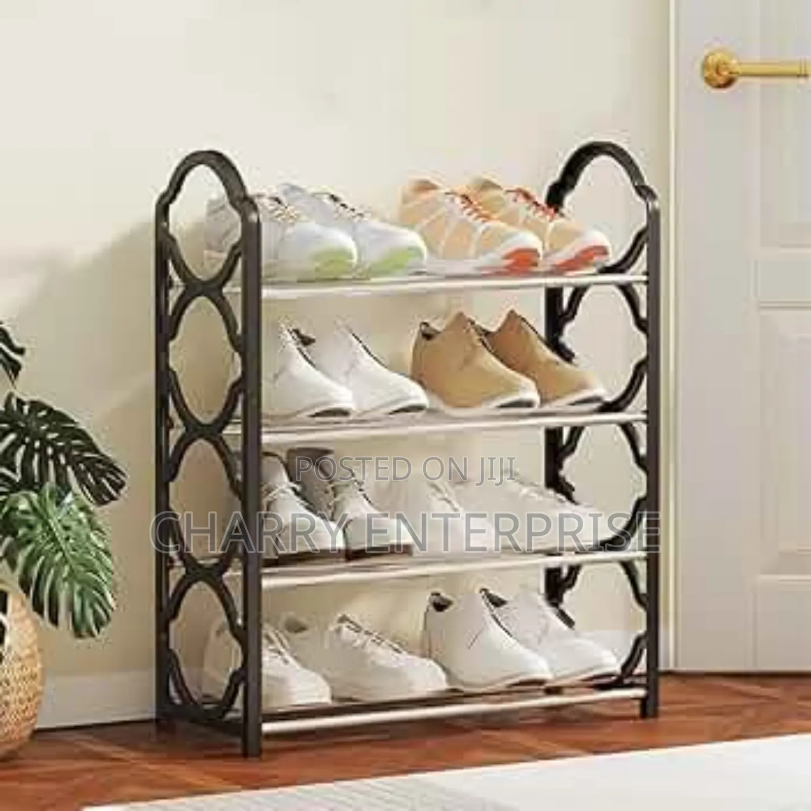 Space Saving Shoe Organizer With Four Tiers For Storing Multiple Pairs