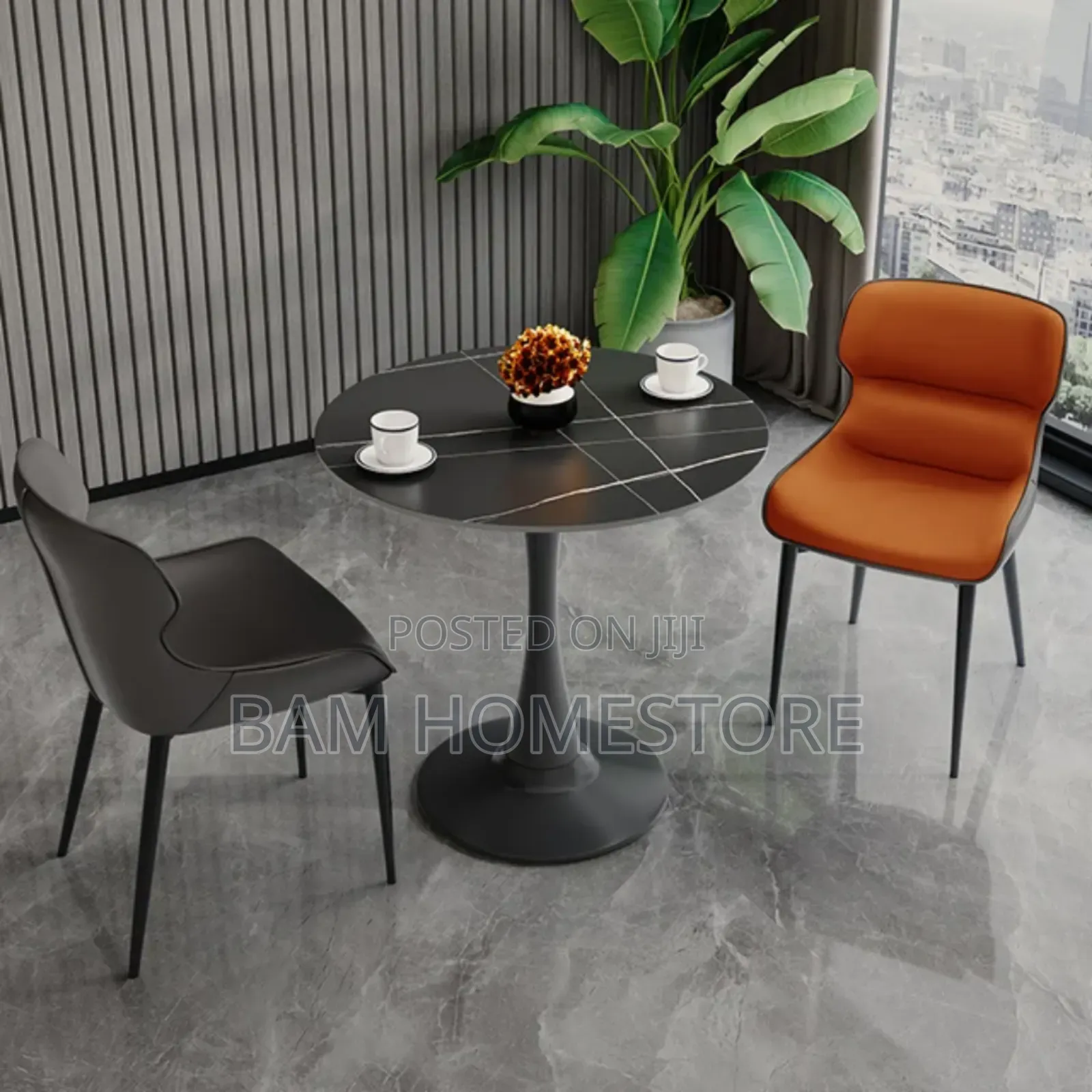 Modern Bistro Noble Dining Set (Black Marble-Effect)