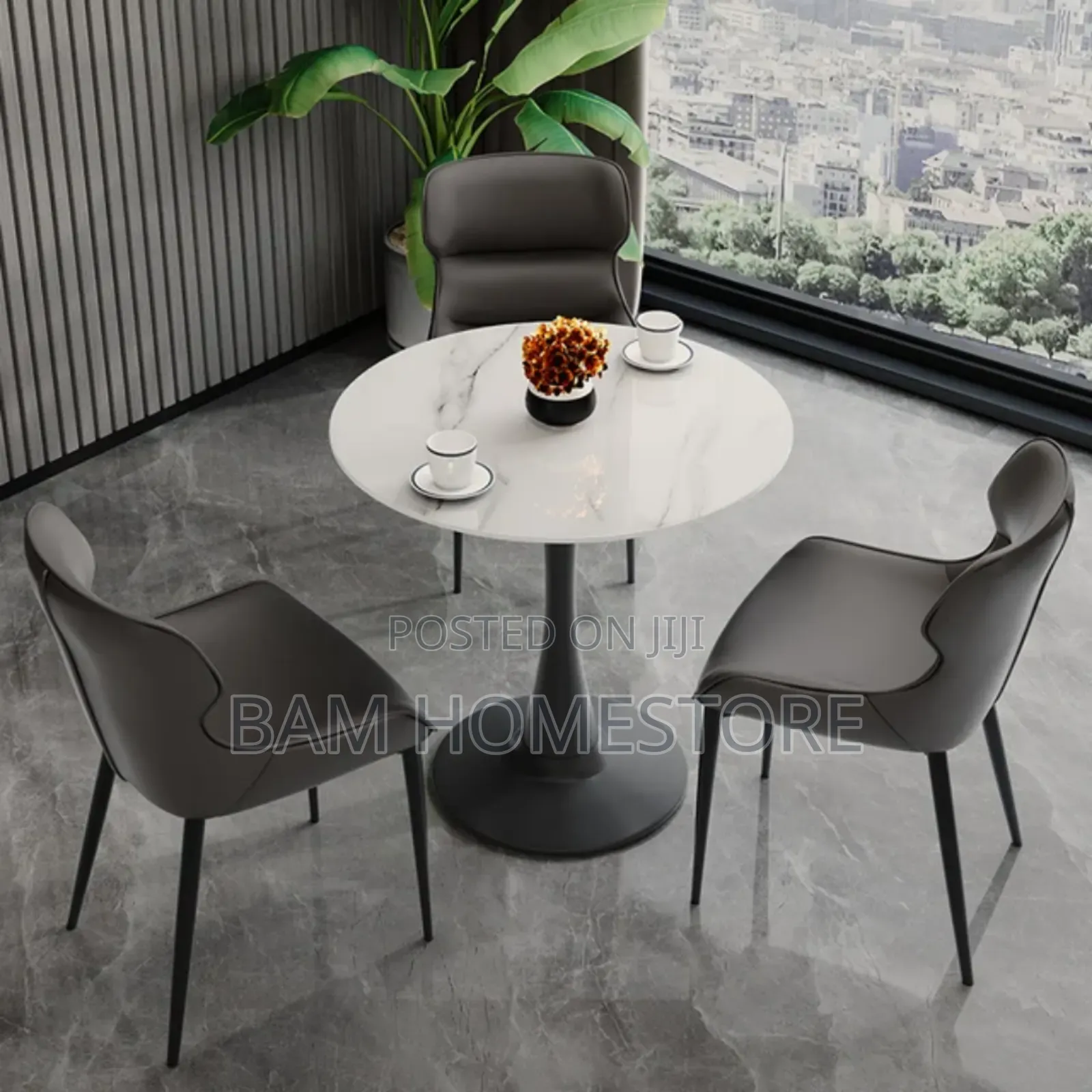 Modern Bistro Noble Dining Set (Black Marble-Effect)