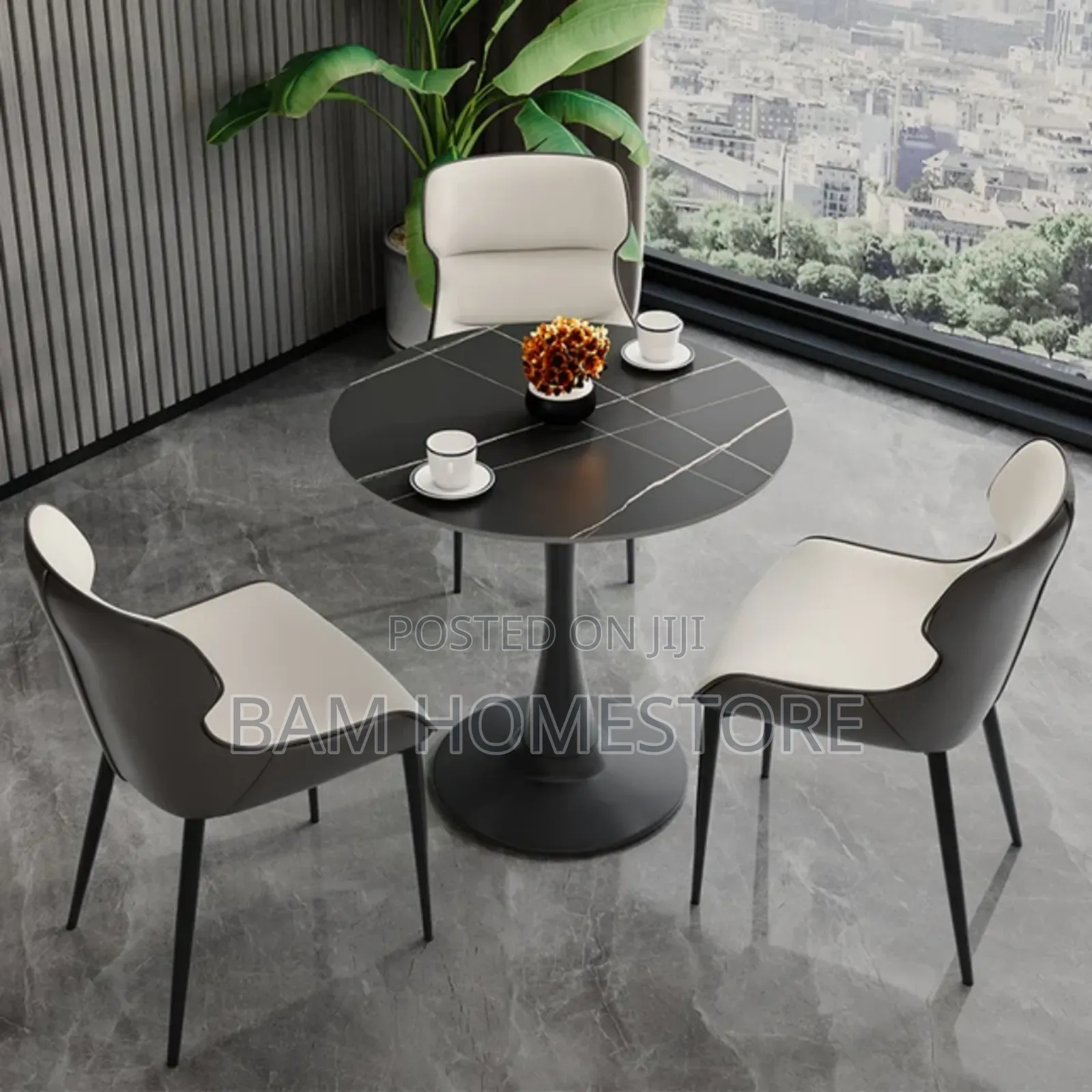 Modern Bistro Noble Dining Set (Black Marble-Effect)