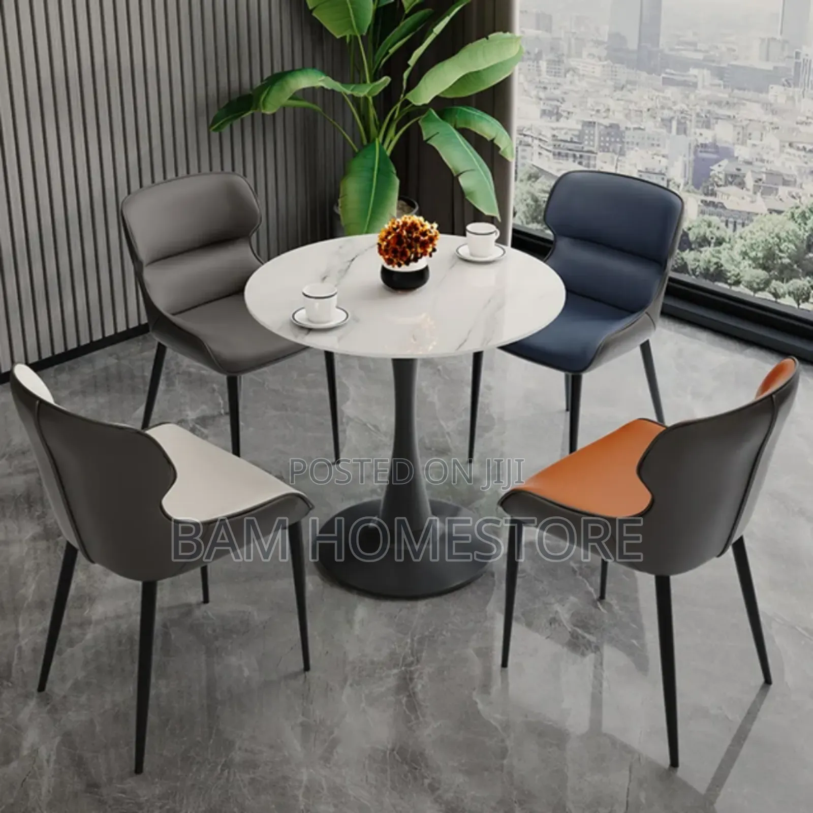 Modern Bistro Noble Dining Set (Black Marble-Effect)