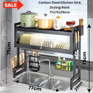 Over-Sink Dish Drying Rack With Dustproof Door/Storage Cabinet