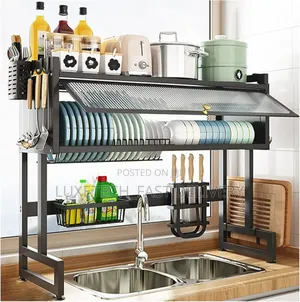 Over-Sink Dish Drying Rack With Single Layer Dustproof Cover