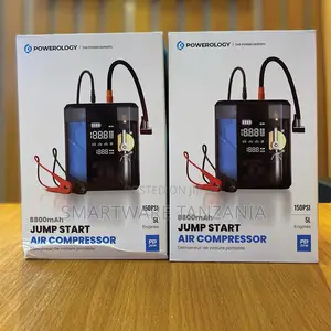 Powerology 4-in-1: Jump Starter, Air Compressor Power Bank