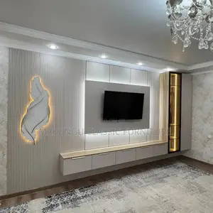 Tv Showcase and Wall Unit Installation With Mirror Light Idea