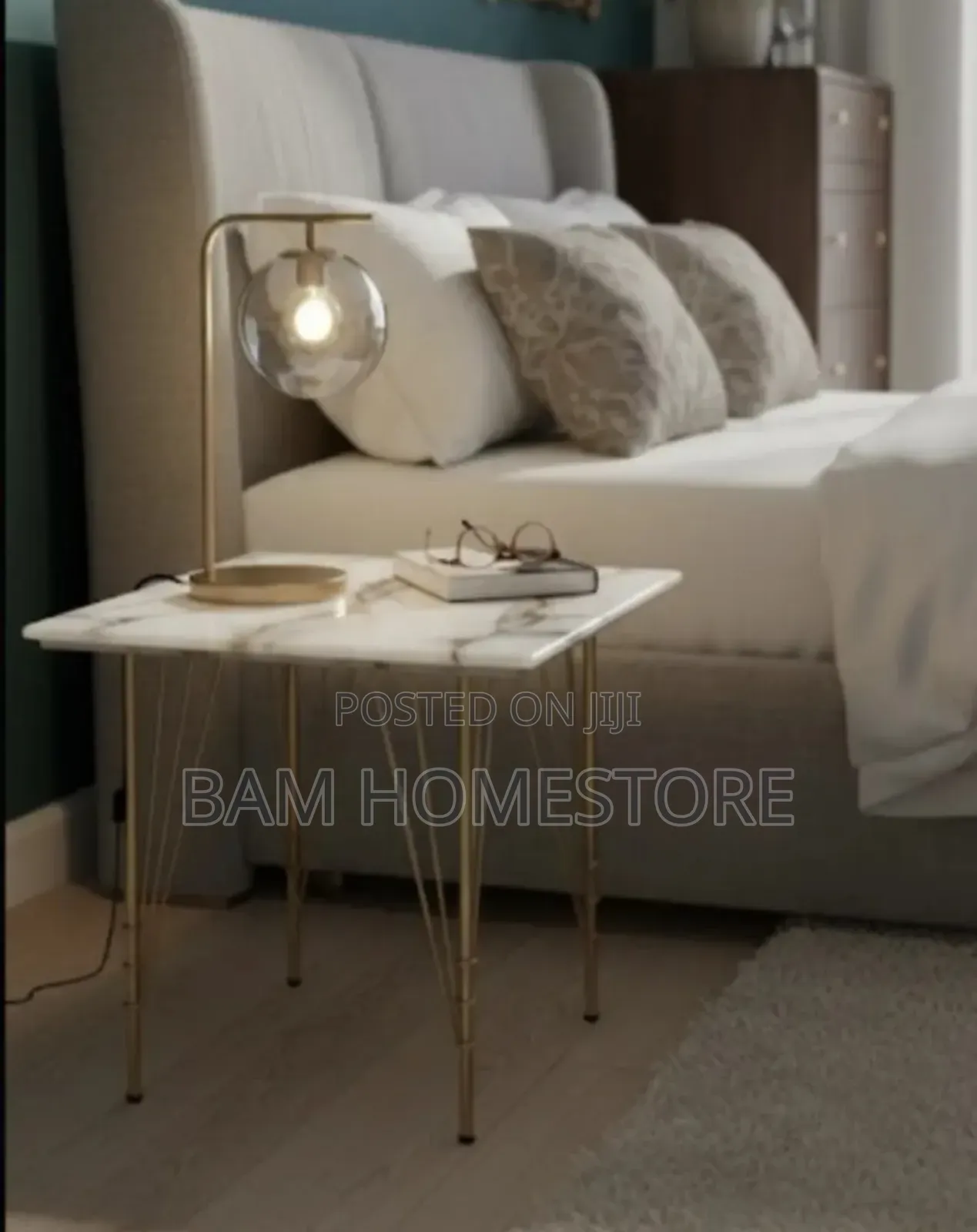 Square Marble Top With Golden Metal Legs (50*40 Cm)