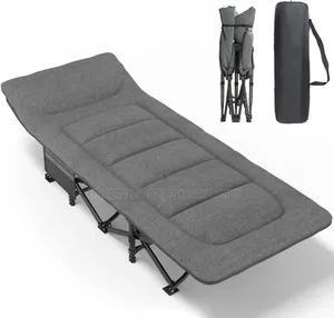 Portable Camping Cot With an Integrated Cushion and Pillow.