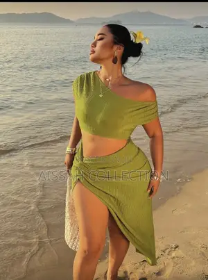 Crinkly Knitted Ribbed Green Sexy Dress