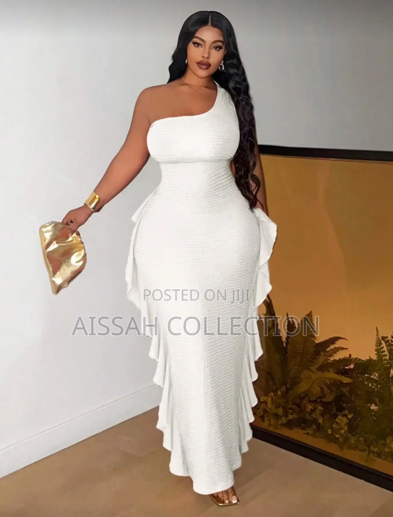 One Shoulder Riffle Trim Bodycon Mini Dress