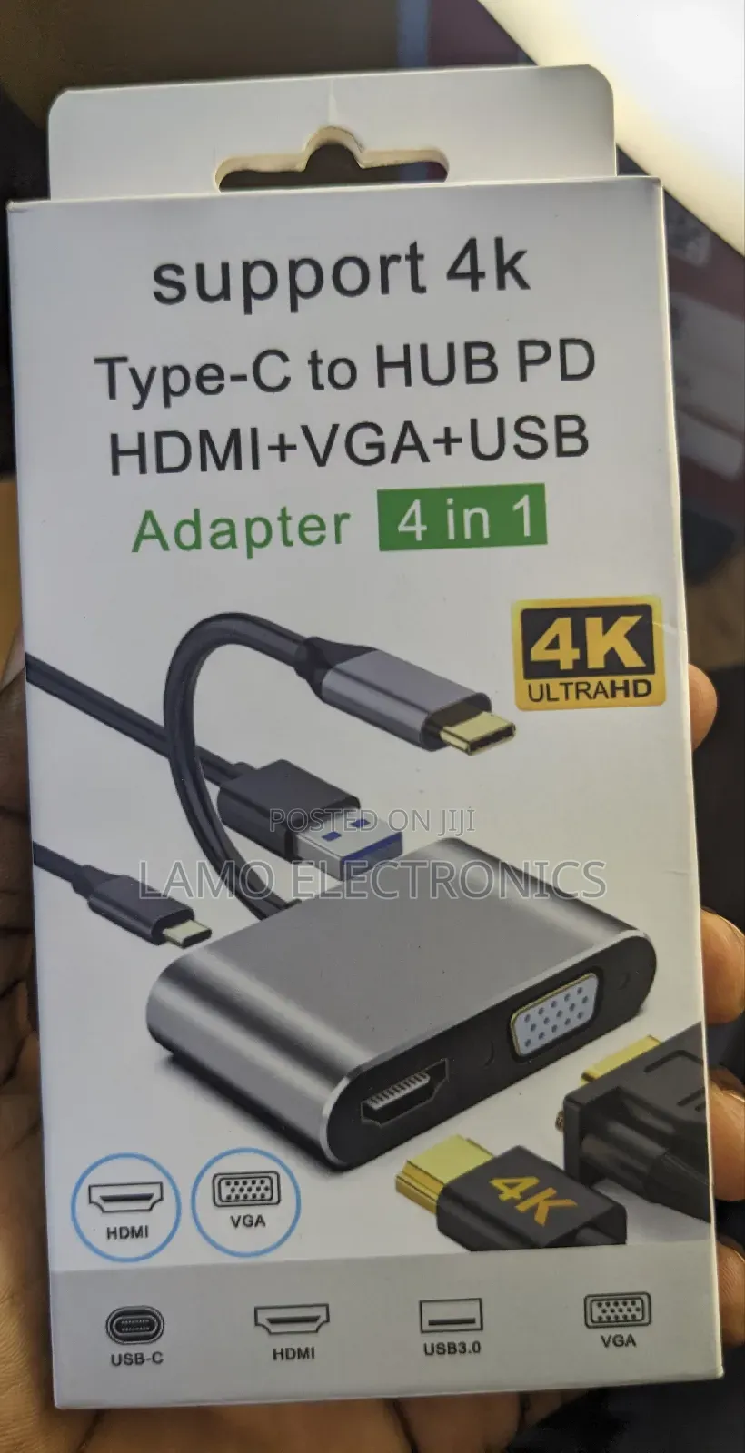 Type-C to Hub Pd Hdmi+Vga+Usb 4 in 1 Adapter Support 
