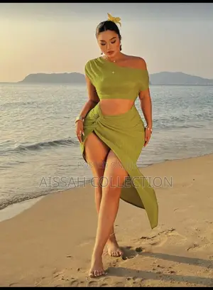Crinkly Knitted Ribbed Green Sexy Dress