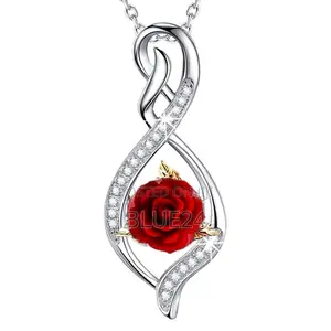 Fashion Rose Necklace Cross Zircon Pendant Engagement Necklaces