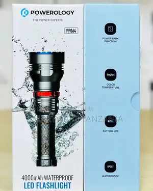 Powerology 4000mah Waterproof Led Flashlight - Black