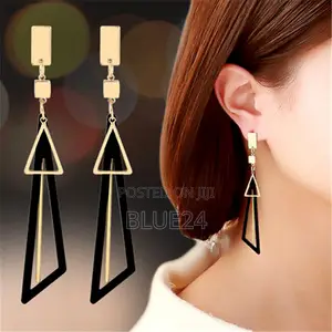 Korean Long Statement Geometric Triangle Tassel Dangle Earrings