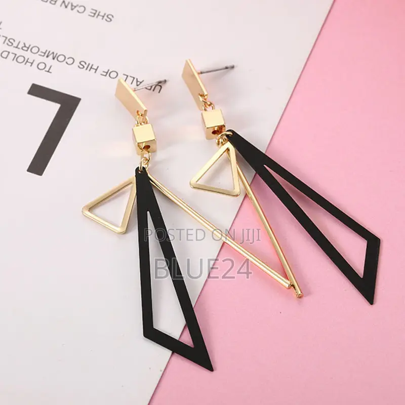 Korean Long Statement Geometric Triangle Tassel Dangle Earrings