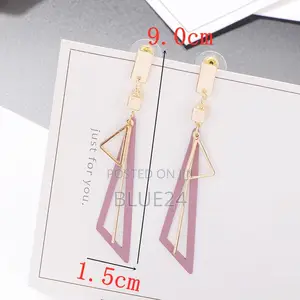 Korean Long Statement Geometric Triangle Tassel Dangle Earrings