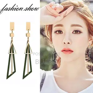 Korean Long Statement Geometric Triangle Tassel Dangle Earrings