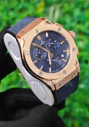 Hublot Bing Bang Chronograph Watches Blue Strap With Gold Case