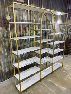 Shelf Ya Chuma Ya Dukani Mixed Color White Na Gold