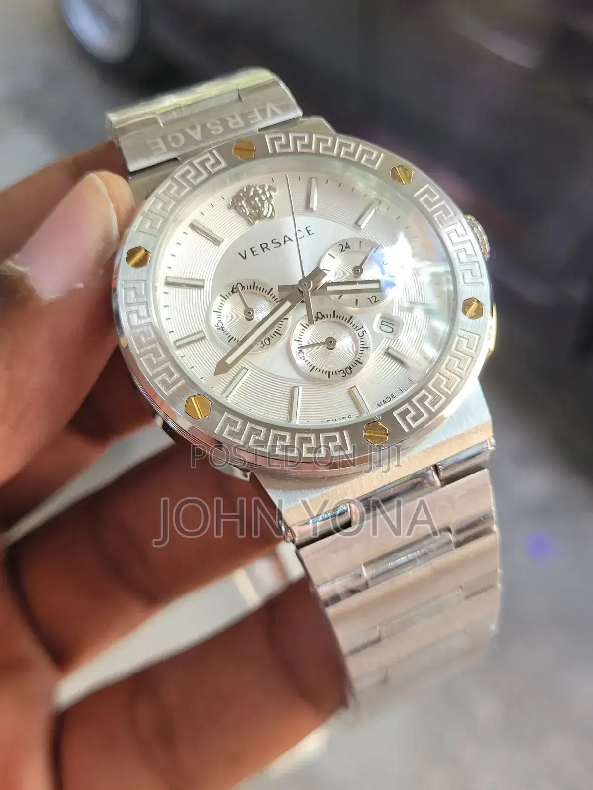 Versace Men's Greca Logo Chronograph Watch Silver
