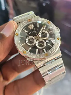 Versace Men's Greca Logo Chronograph Watch Silver